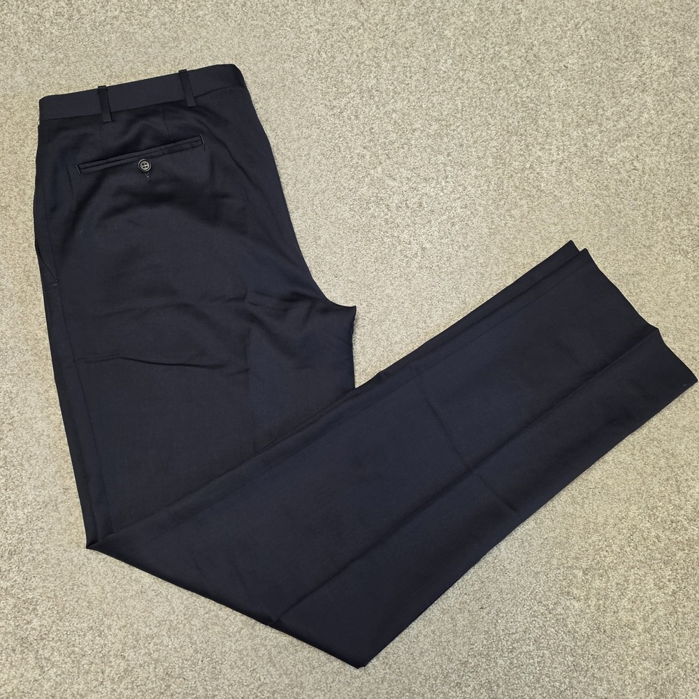 Canali Men's Navy Blue Wool Dress Pants Trousers 34 50R Italy Flat Front 35x34